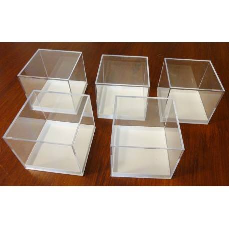 5 scatole in plastica trasparenti per collezioni ed esposizioni