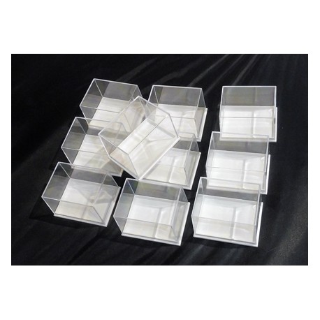 10 pezzi - Scatoline trasparenti in plastica base bianca - 6,2x4,7 cm - altezza 4,2 cm