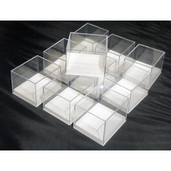 10 pezzi - Scatoline trasparenti in plastica base bianca - 7,6x6,6 cm - altezza 5,6 cm