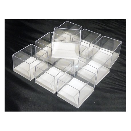 10 pezzi - Scatoline trasparenti in plastica base bianca - 7,6x6,6 cm - altezza 5,6 cm