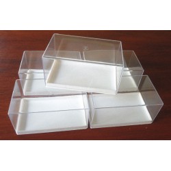 Set di 5 Scatoline trasparenti in plastica rettangolare base bianca - 13,5 x 8,4 cm - altezza 6,6 cm