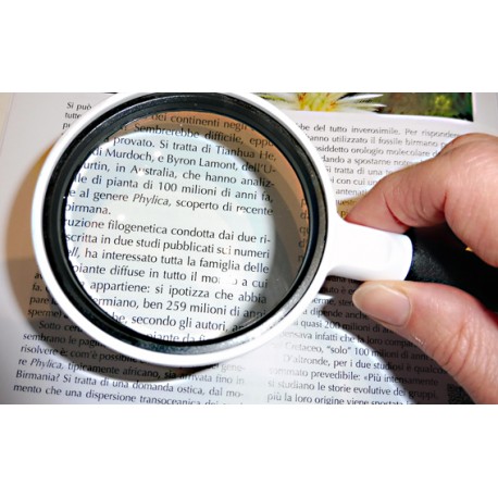 Lente 4X in vetro diametro 75 mm con impugnatura da lettura