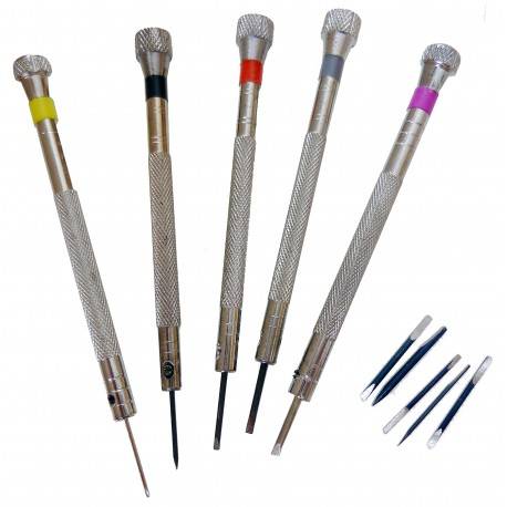 Set mini cacciaviti a taglio con punte di ricambio